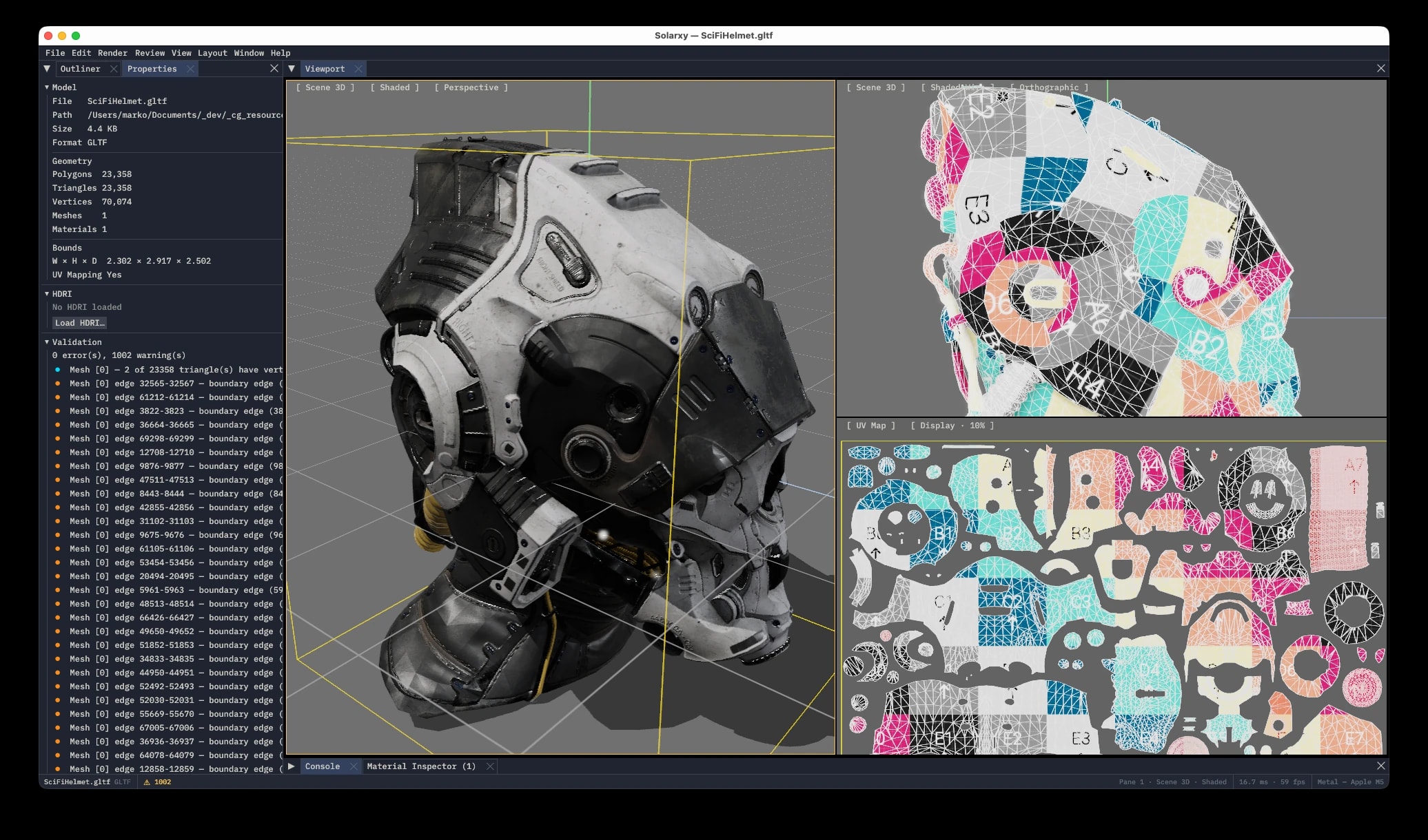 A model rendered in UV map inspection mode.
