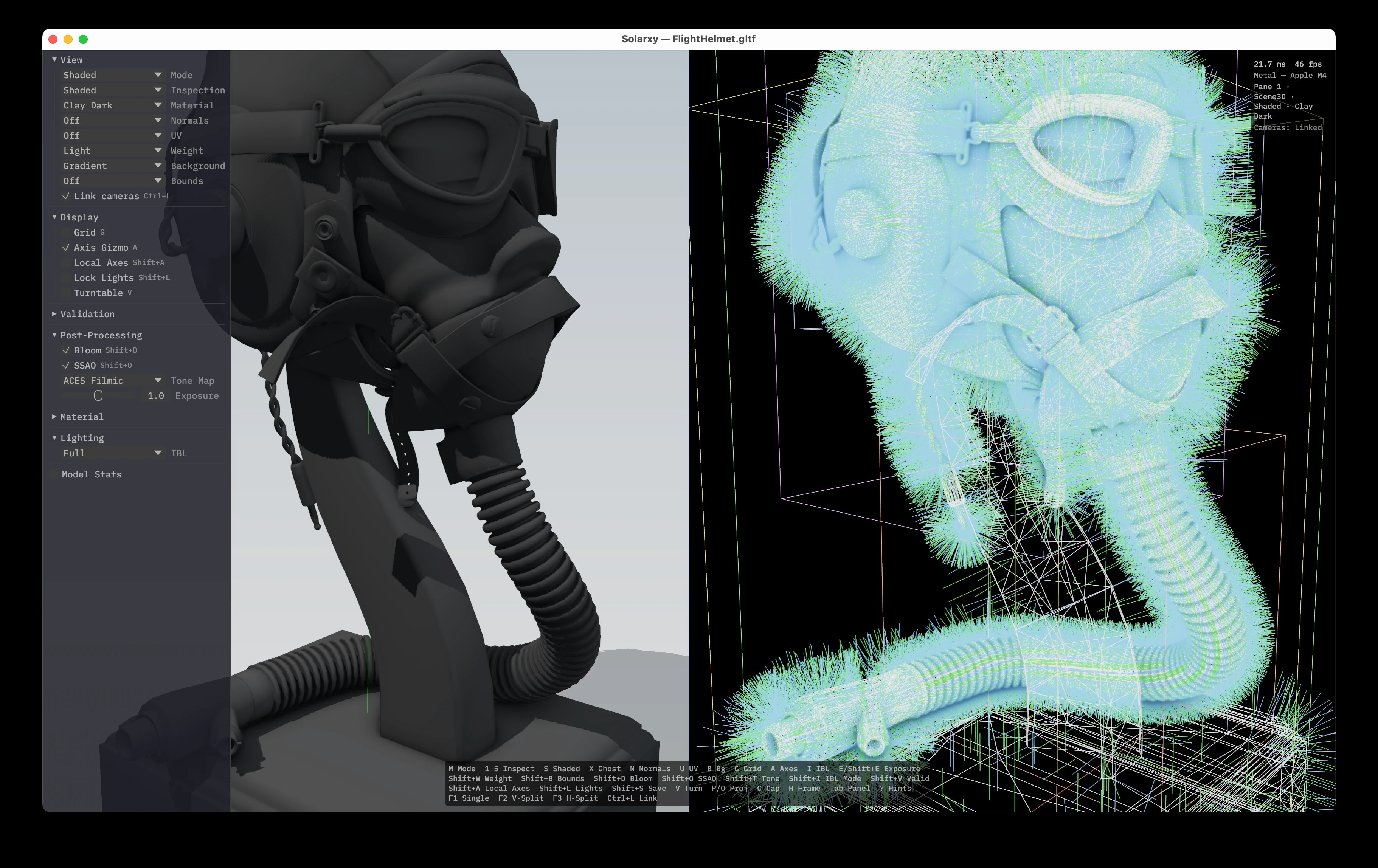 A model with its surface normals drawn to reveal geometry issues.