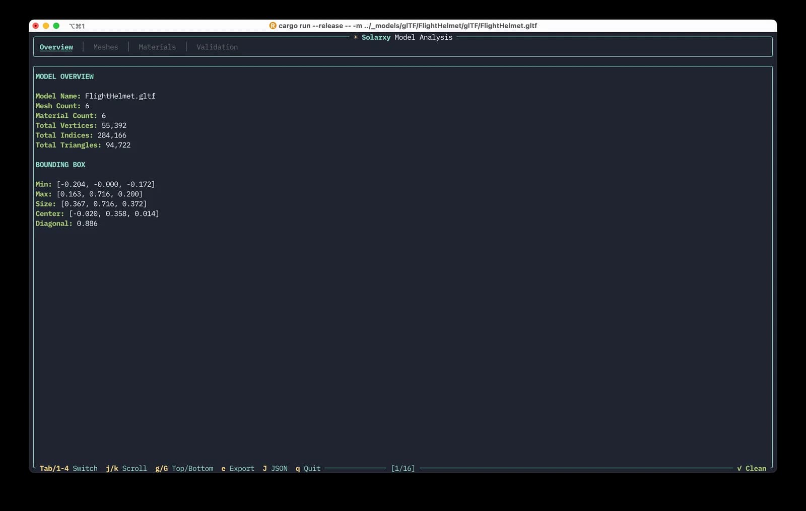 The Solarxy analyze report shown in a terminal, overview tab.