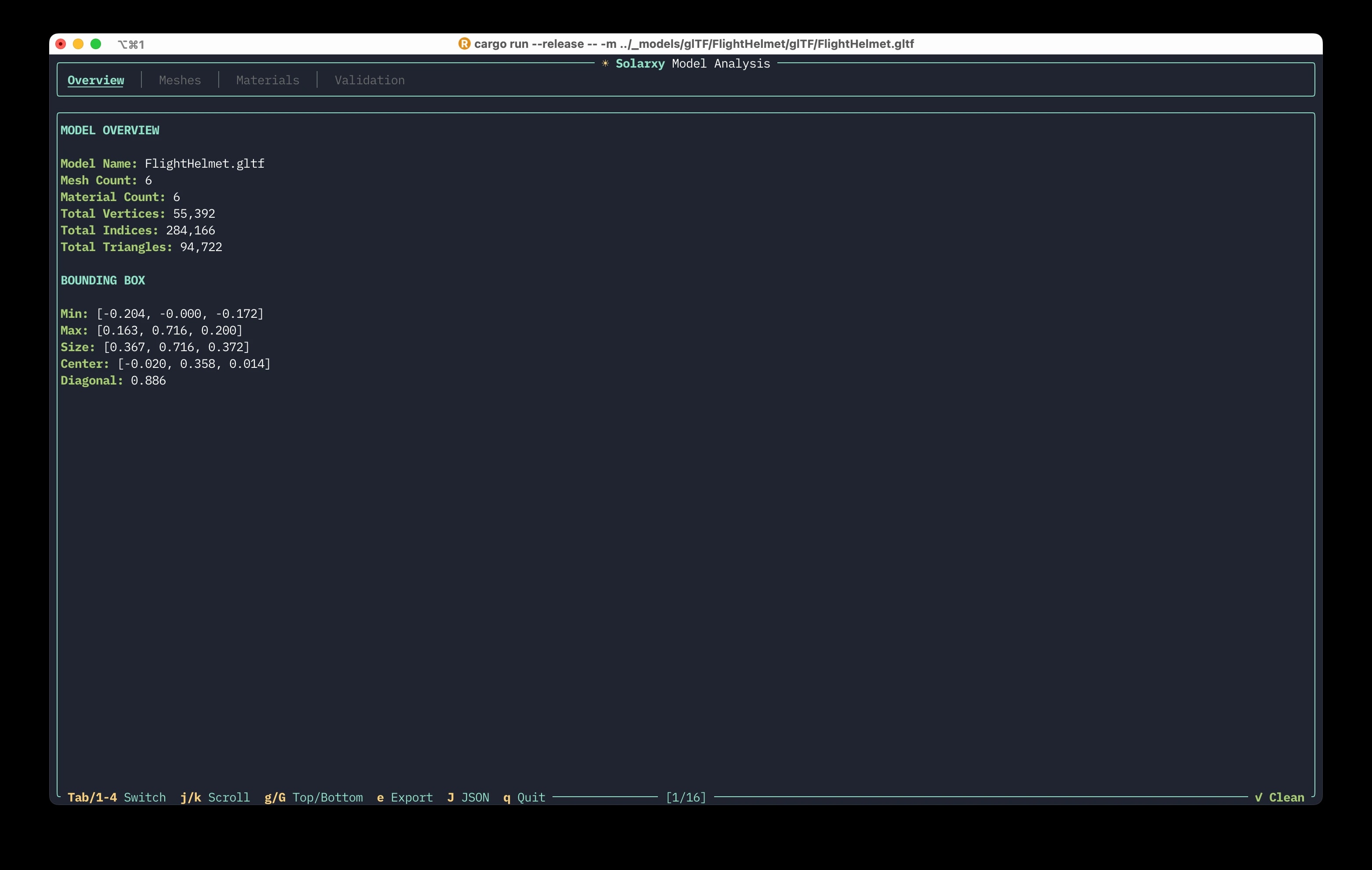 The Solarxy analyze report shown in a terminal, overview tab.