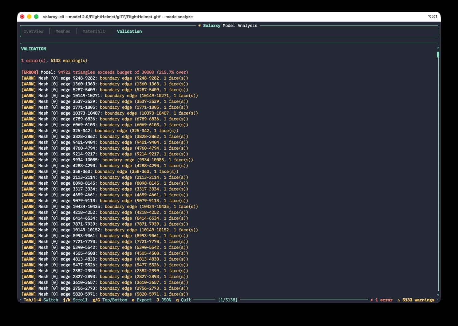 The Solarxy four-tab analyze TUI open in a terminal.